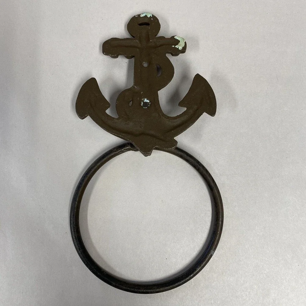 Nautical Cast Iron Anchor Towel Ring Holder Wall Decor